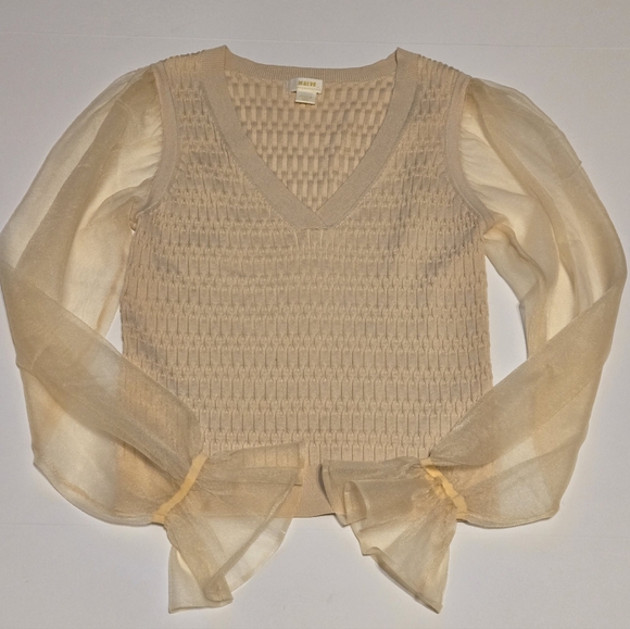 Maeve Anthropologie/Elegant Cream Sheer Sleeve Top/Size Medium - Picture 2 of 9